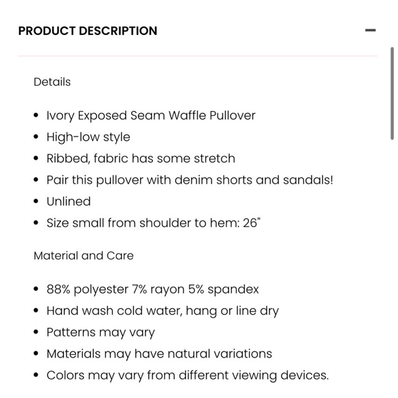 TIME AWAY IVORY EXPOSED SEAM WAFFLE PULLOVER XS - Picture 4 of 4